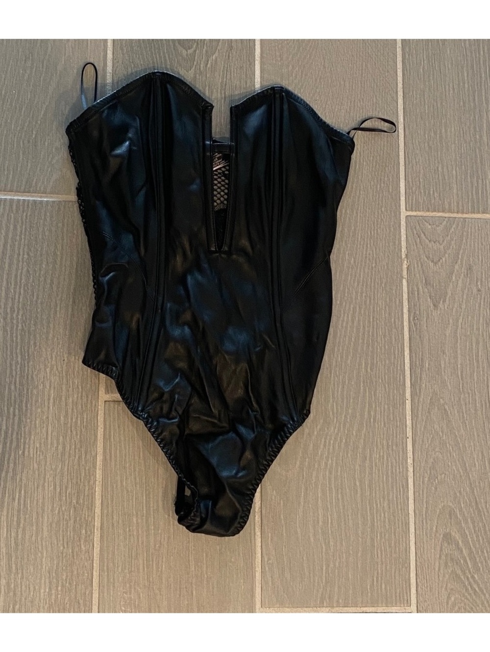 Victoria's Secret Black Faux Leather and Mesh Corset Bodysuit Size Small